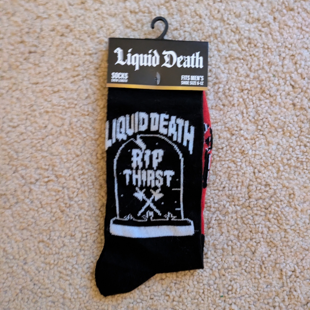 Liquid Death Black and Red Casual Socks